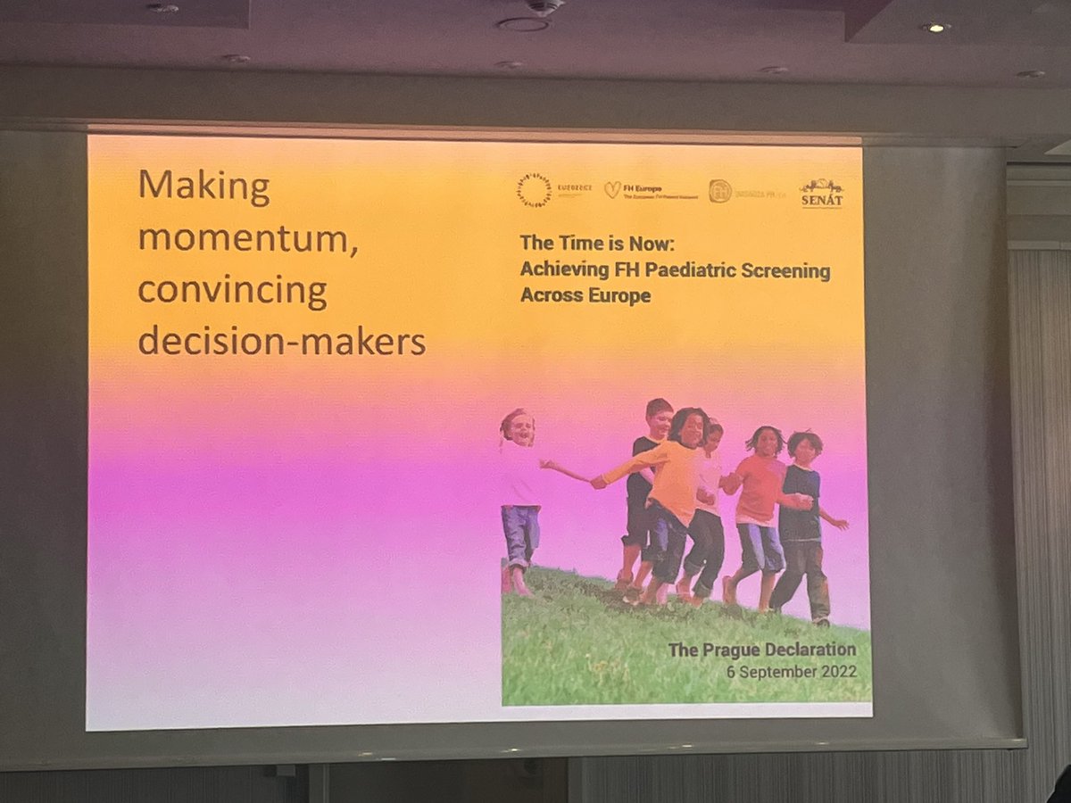 fhpatienteurope's tweet photo. We are thrilled to see the #PragueDeclaration taking the center stage in the #EASCongress2023 FH paediatric symposium as an outcome of the patients’ community driven #publichealth #advocacy and multidisciplinary collaboration to make #FHchildscreening a reality. 

#FindFH #KnowFH https://t.co/iSUfXnFPv2
