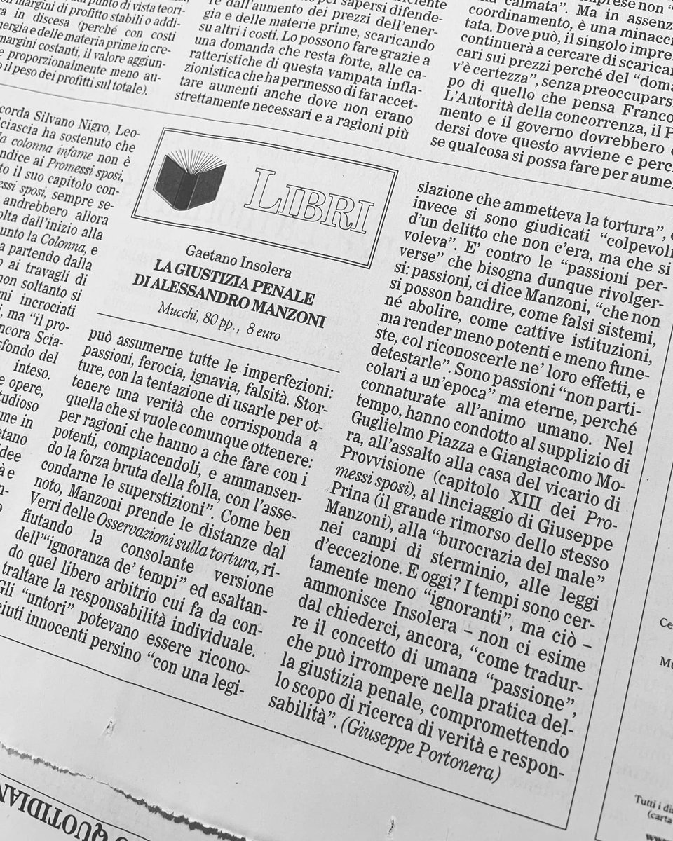 Centocinquant’anni fa moriva Alessandro #Manzoni. Un plauso a <a href="/MucchiEditore/">Mucchi Editore</a> che ha colto questa occasione per pubblicare un imperdibile studio di Gaetano Insolera sulla giustizia (e l’ingiustizia) penale nell’opera di don Lisander. La mia recensione, oggi su <a href="/ilfoglio_it/">Il Foglio</a>