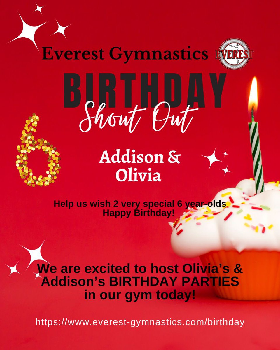 Happy 6th Birthday, Addison & Olivia!!
We are excited to have you both celebrate with a bounce, flip, and swing in our gym today.

📲 704- 948-1449
 
📨: info@everest-gymnastics.com
 
🔗 Everest-Gymnastics.com 

#LKNBirthday #HappyBirthday LKNParents #lakeNorman #LKN