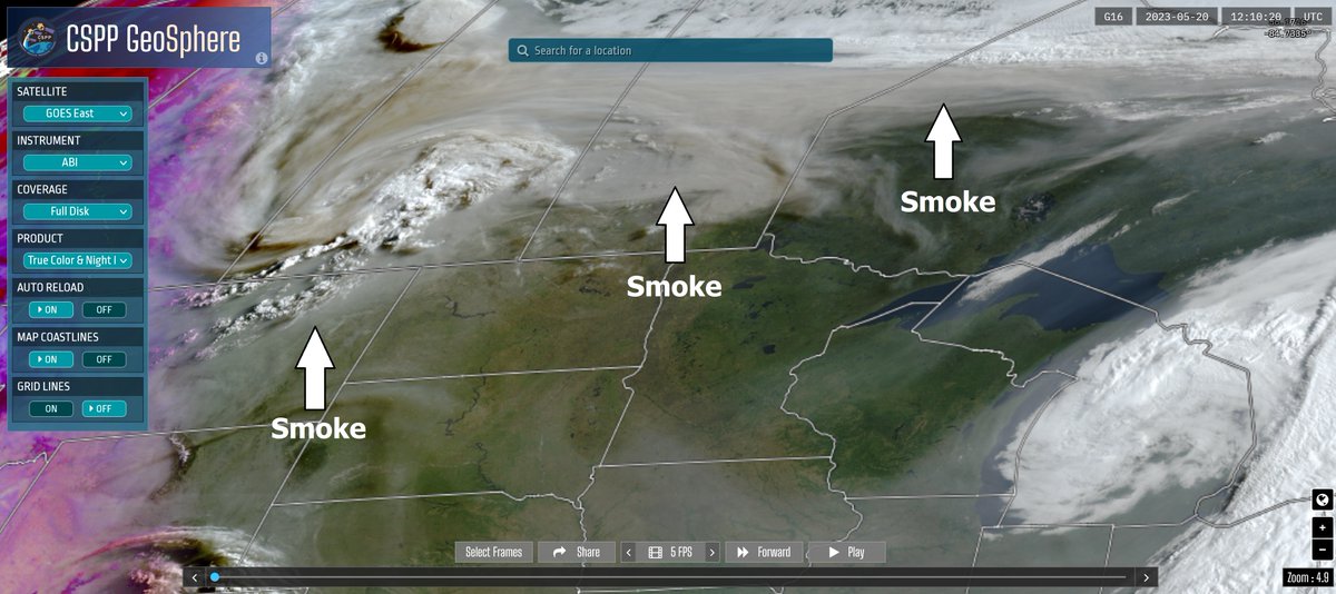 The satellite image looks like a dirty ashtray. 

We salvage clean skies with a smoke-free Saturday, but prevailing winds may pull Canadian wildfire smoke back into Minnesota Sunday and Monday. 

I did not have thick wildfire smoke in May on my 2023 Weather Bingo Card. https://t.co/QgeSzj2eB0