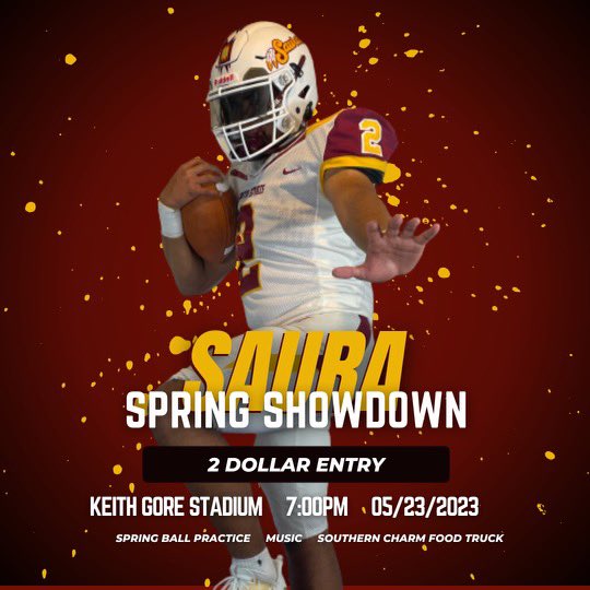 CoachFallin's tweet photo. Come out Tuesday 5/23 and watch these boys have some fun under the lights! $2 admission with music, food and Football! 7:00 pm don’t miss it! @SauraFootball 

#NewEraOnTheMounatin https://t.co/KRMCFYycCh