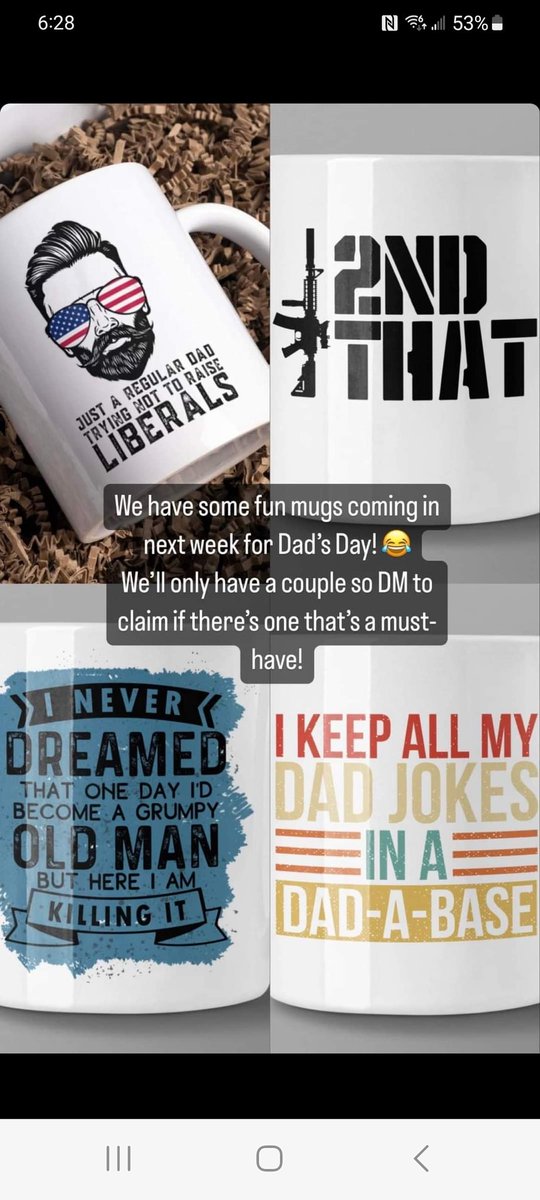Spearfish 📣 I got a notification today that the childrens boutique store at 711 Main is getting some 'We hate liberals' mugs for fathers day. Because nothing says 'celebrate fatherhood' more than hating liberals and loving guns, right? Boycott Seed & Sow.