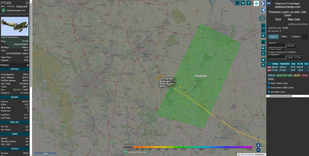 2 Spitfires heading west south of Doncaster, P7350 & AB910 showing.. #avgeek #aviation #haveglass