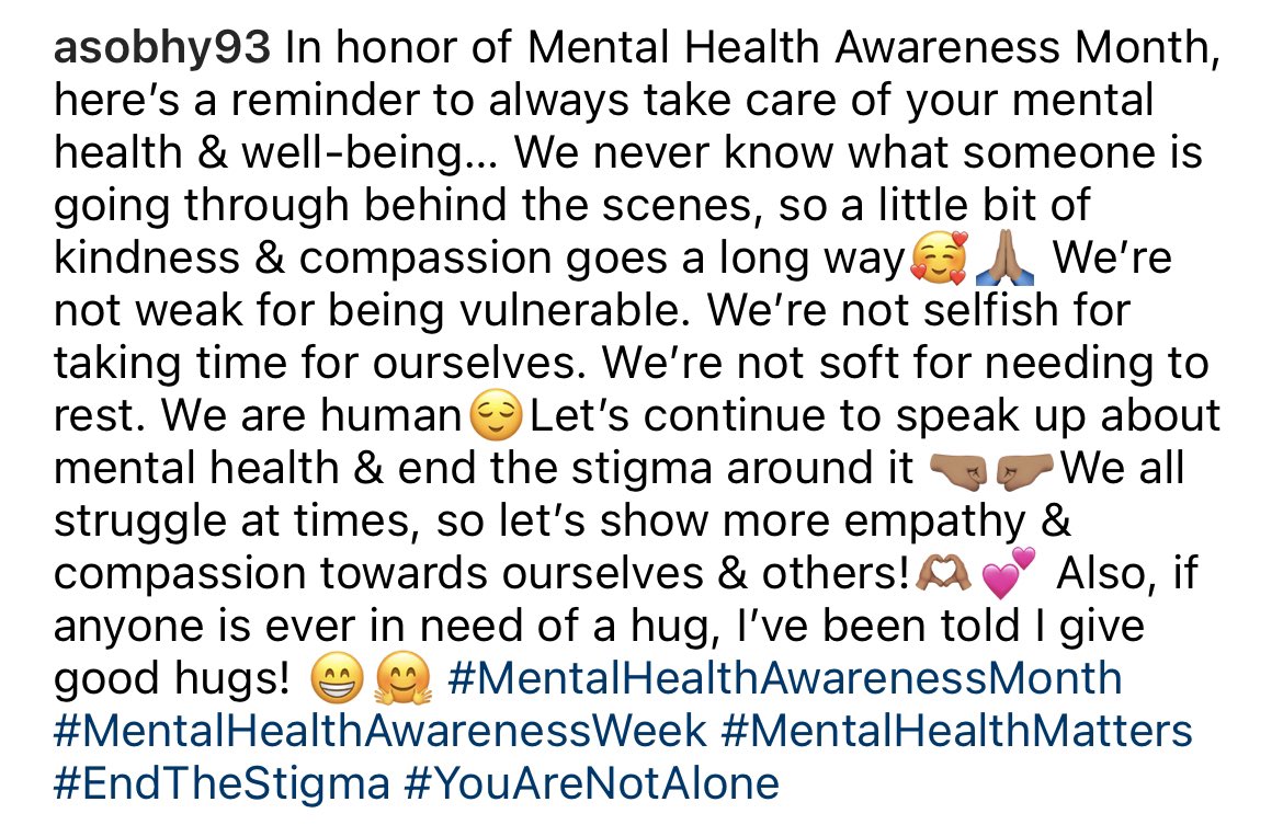 A post I did on Insta in honor of May being Mental Health Awareness Month…  🙏🏽💕🙏🏽 #YouAreNotAlone #MentalHealthAwarenessMonth