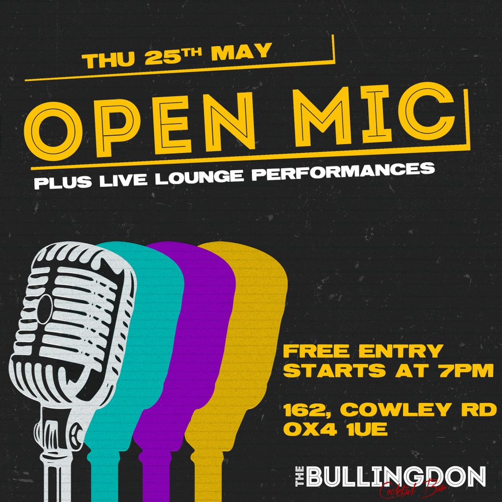 Don't forget to take some time out of your busy schedules and pop by for our monthly Open Mic night 😉🖤

Thursday 25th May | 7PM

With some of the best talent from Cowley &amp; beyond!

Get down early for 2-4-1 Mix 'N' Match cocktails 🍸️

We'll see you there 🙌