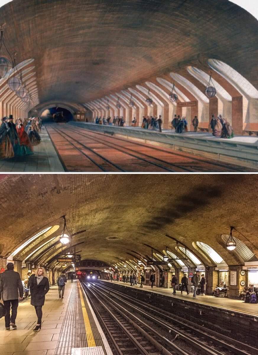 The World's oldest underground station, Baker Street, England. 157 years apart.