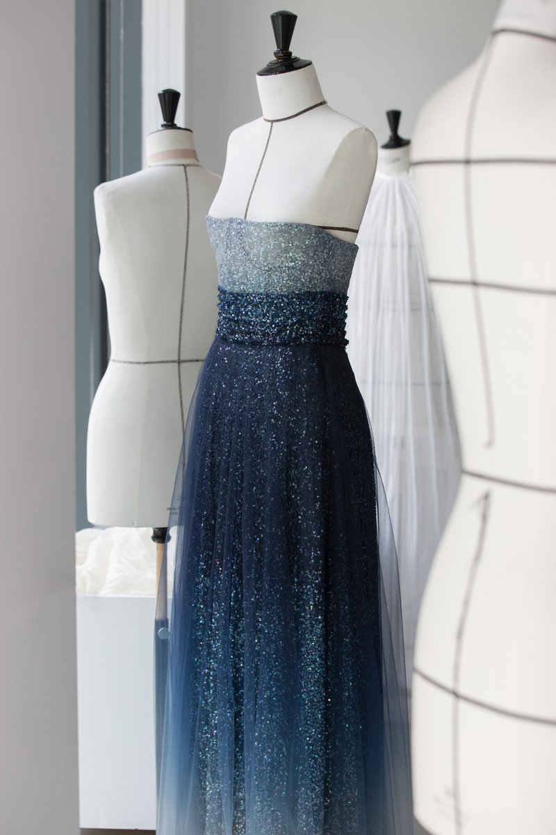 dior glitter dress Vintage 2000 Christian Dior by John Galliano Fully Sequin Ocean Blue  Bias-Cut Slip Gown main image 0