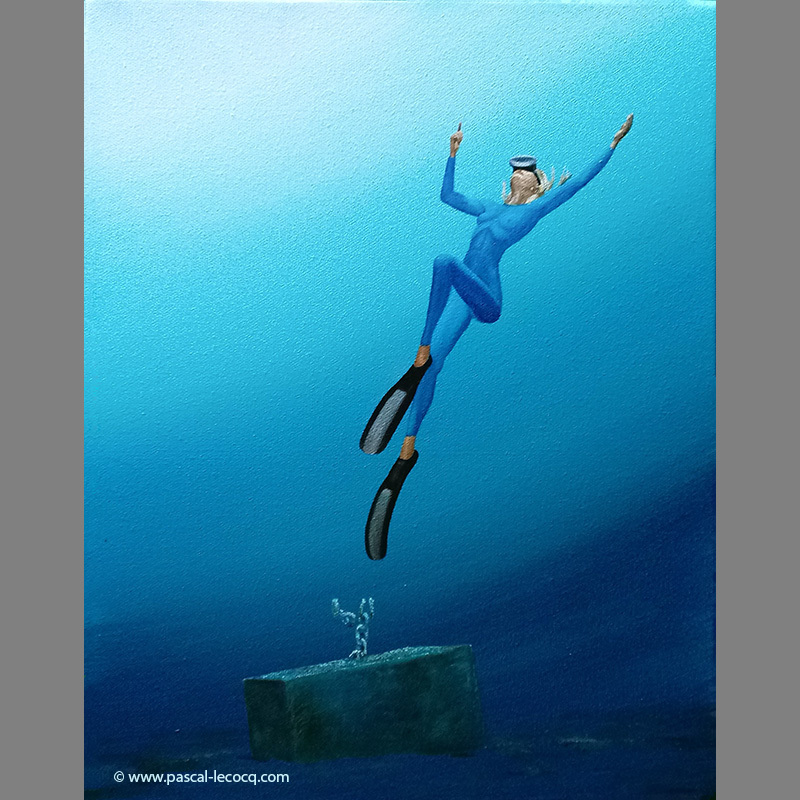 CHAIN UNLINKED - oil on canvas by Pascal Lecocq, The Painter of Blue ®, 16”x12” 41x31cm, 2018, lec968, available, Message Me, Make an Offer ©pascal lecocq #freedive #freediver #freedivergirl #art #blue #painterofblue #painting #painter #artist #photoofth… instagr.am/p/Csd0G5pPJ_y/