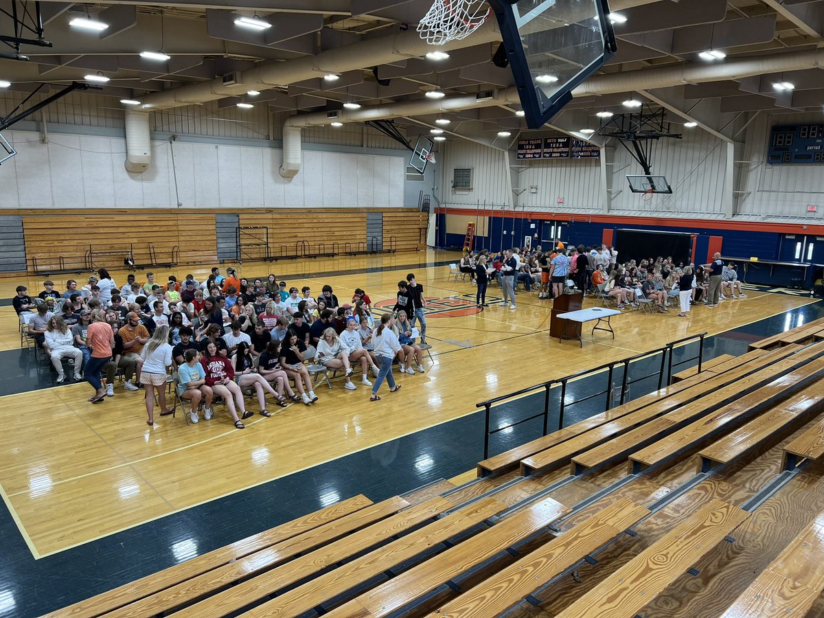 Seniors at graduation practice preparing for graduation on Sunday.