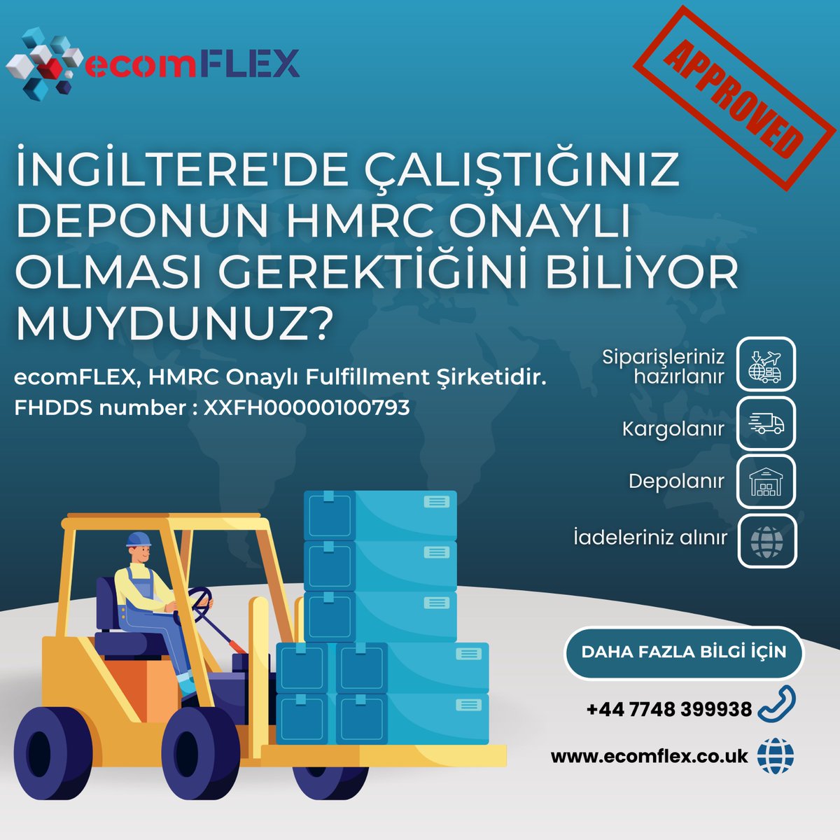 ecomFLEXuk's tweet photo. İNGİLTERE'DE ÇALIŞTIĞINIZ DEPONUN HMRC ONAYLI OLMASI GEREKTİĞİNİ BİLİYOR MUYDUNUZ?  

✅ ecomFLEX, HMRC onaylı bir fulfilment şirketi olarak depolama ve lojistik süreçlerinizi kolaylaştırıyor, işinizi büyütmenize destek oluyor. 

#ecommerce #fulfilment #HMRCapproved #ecomFLEX https://t.co/X7CwqcxlCw