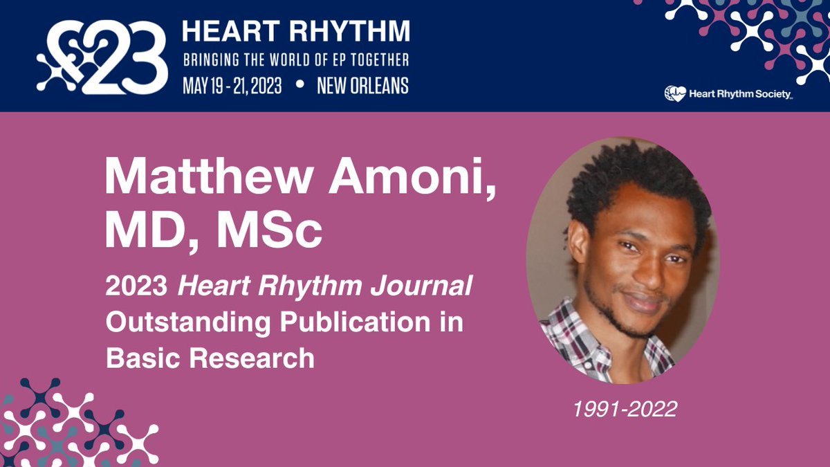 HRS has honored the work and life of Matthew Amoni, MD, MSc, by posthumously awarding him the 2023 <a href="/hrs_journal/">HeartRhythm</a> Outstanding Publication in Basic Research Award for Young EPs.

Read the touching tribute to Dr. Amoni from his colleagues &gt; 
heartrhythmjournal.com/article/S1547-…

#HRS2023 #EPeeps