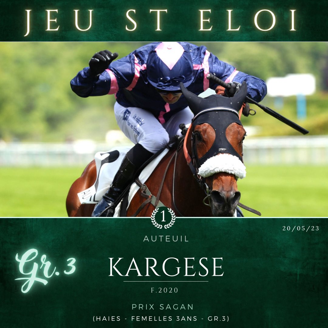 🌟La pouliche de <a href="/airlavillenie/">Renaud LAVILLENIE OLY</a> <a href="/CypresThierry/">Thierry Cypres</a> et José Da Silva KARGESE offre un 1er Groupe à son père #JeuStEloi, actuel leader des pères de 3ans en obstacle !