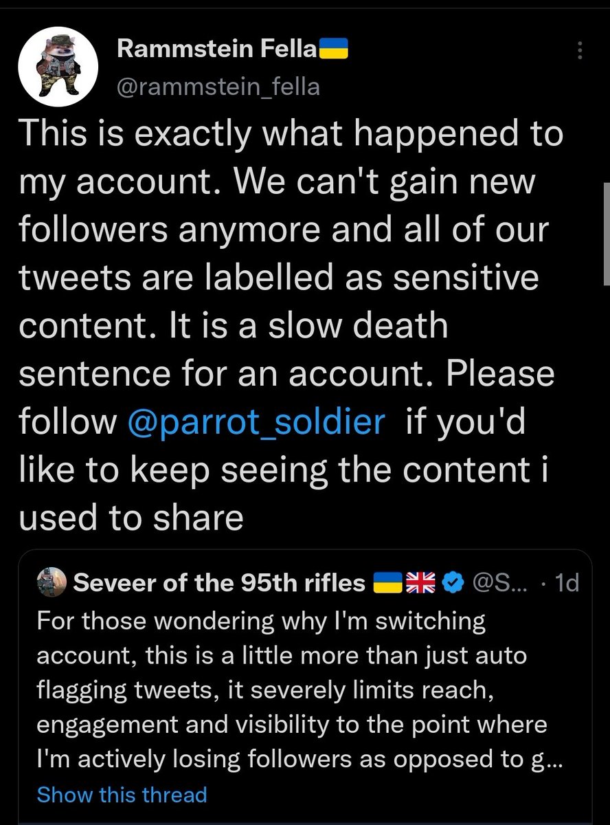 mageIIanazorean's tweet photo. Reported by my spies. He is asking for it himself, he keeps uploading violent videos both on his main acc and Parrot Soldier and he expects to survive on this platform, rules are clear as day here what is and what is not allowed and flags are clear too... https://t.co/Y5q9eQhfWd
