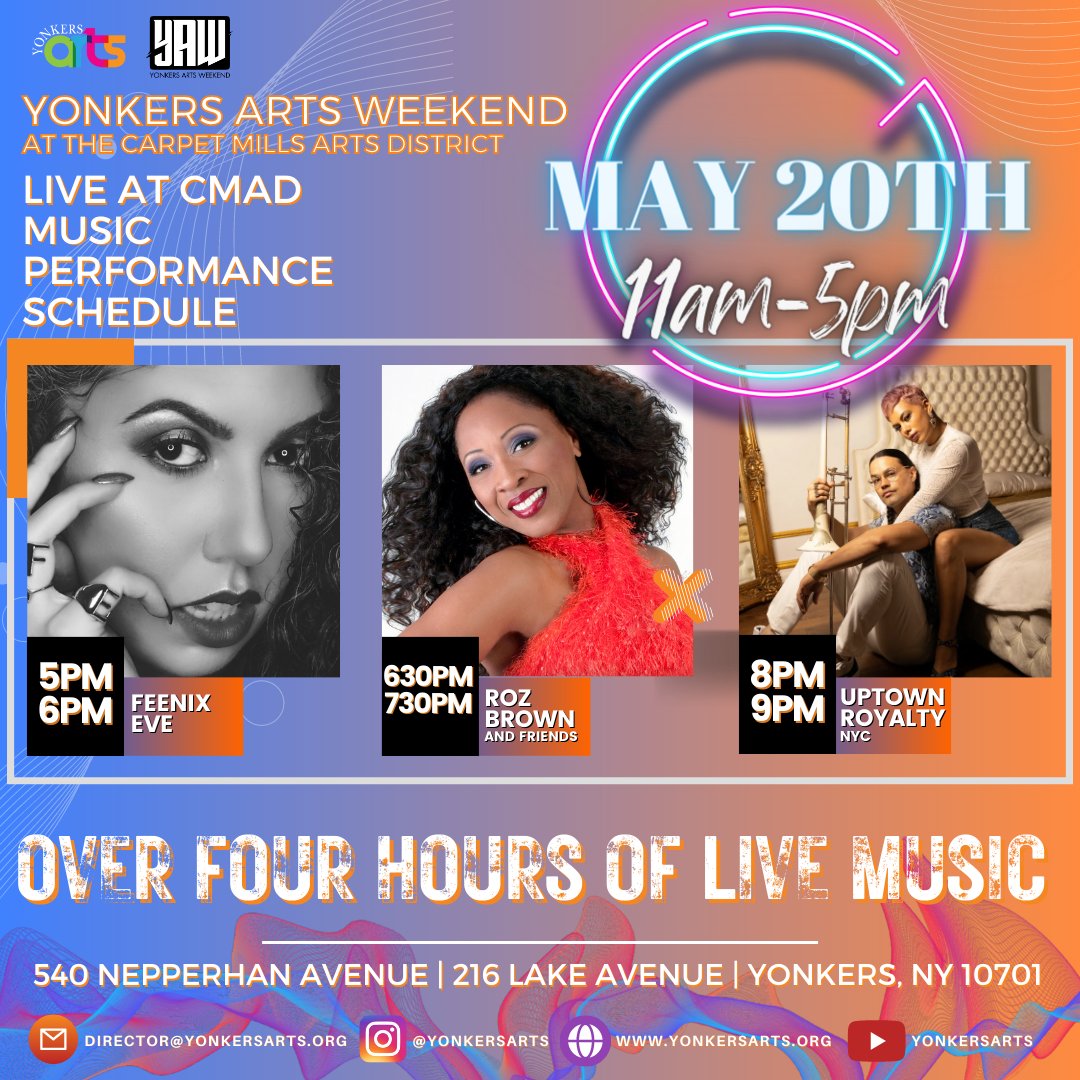valdaughtrey's tweet photo. Yonkers Arts Weekend is HERE! Join us today, for a weekend of artistic wonders, performances, and inspiration. Explore art exhibitions, enjoy live performances, participate in workshops, indulge in street festivities, and capture memorable photos. Info:https://t.co/xOkfVMq90x https://t.co/wcUd5kSCQz