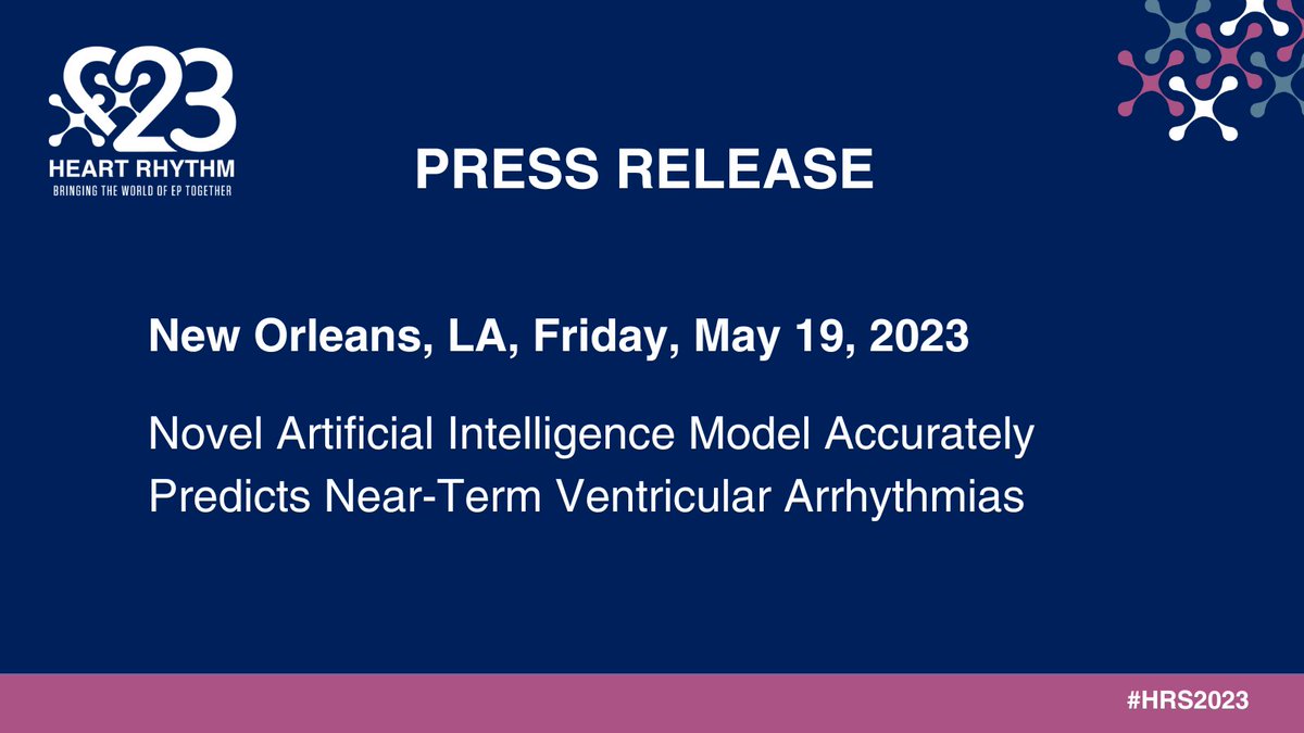 Novel AI model correctly identified patients at near-term risk of life-threatening sustained VT who could potentially benefit from preemptive interventions to prevent SCD. <a href="/Fiorina_laurent/">Dr Fiorina Laurent</a> Read: bit.ly/43fMIUi #HRS2023 #EPeeps
