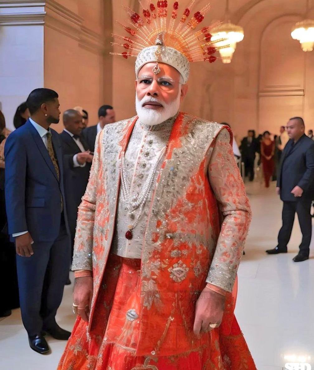 Dude or dudett in a gown? #MetGala2023 grand entrance of @narendramodi 🤷‍♀️