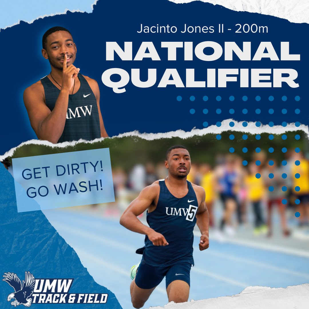 Jacinto Jones II is ready to punch his ticket to D3 nationals in New York! JD has had an incredible freshman season in many events! We’re looking forward to seeing him put it all out there in the 200m once more! #umwxctf #getdirtygowash #umwathletics #marywash