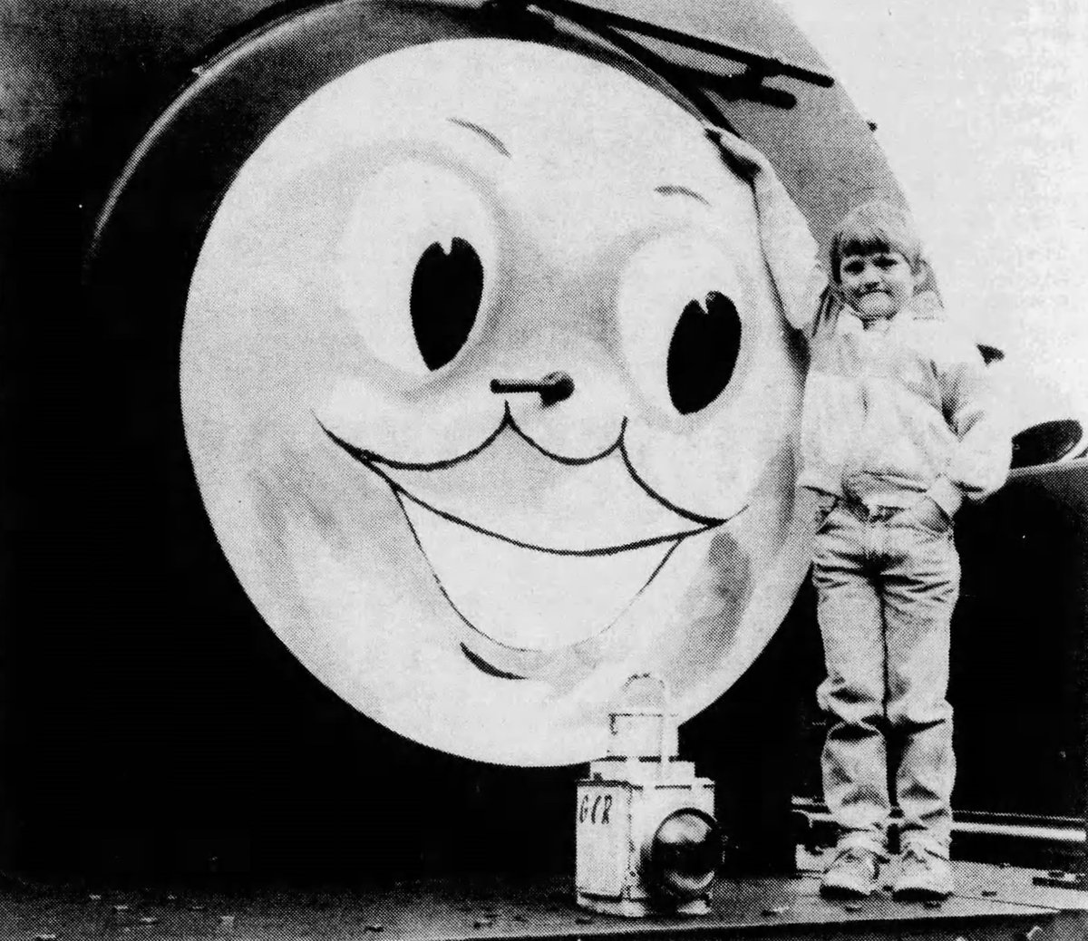 It's Thomas the Tank Engine Enthusiast Weekend at the Great Central Railway! Jessica Clifton and Nicholas Hill are just two of 5,000 visitors who turned up.

"We had passengers standing in the trains; it was so full," said manager Terry Stirling.

Loughborough Echo, Oct. 2 1987
