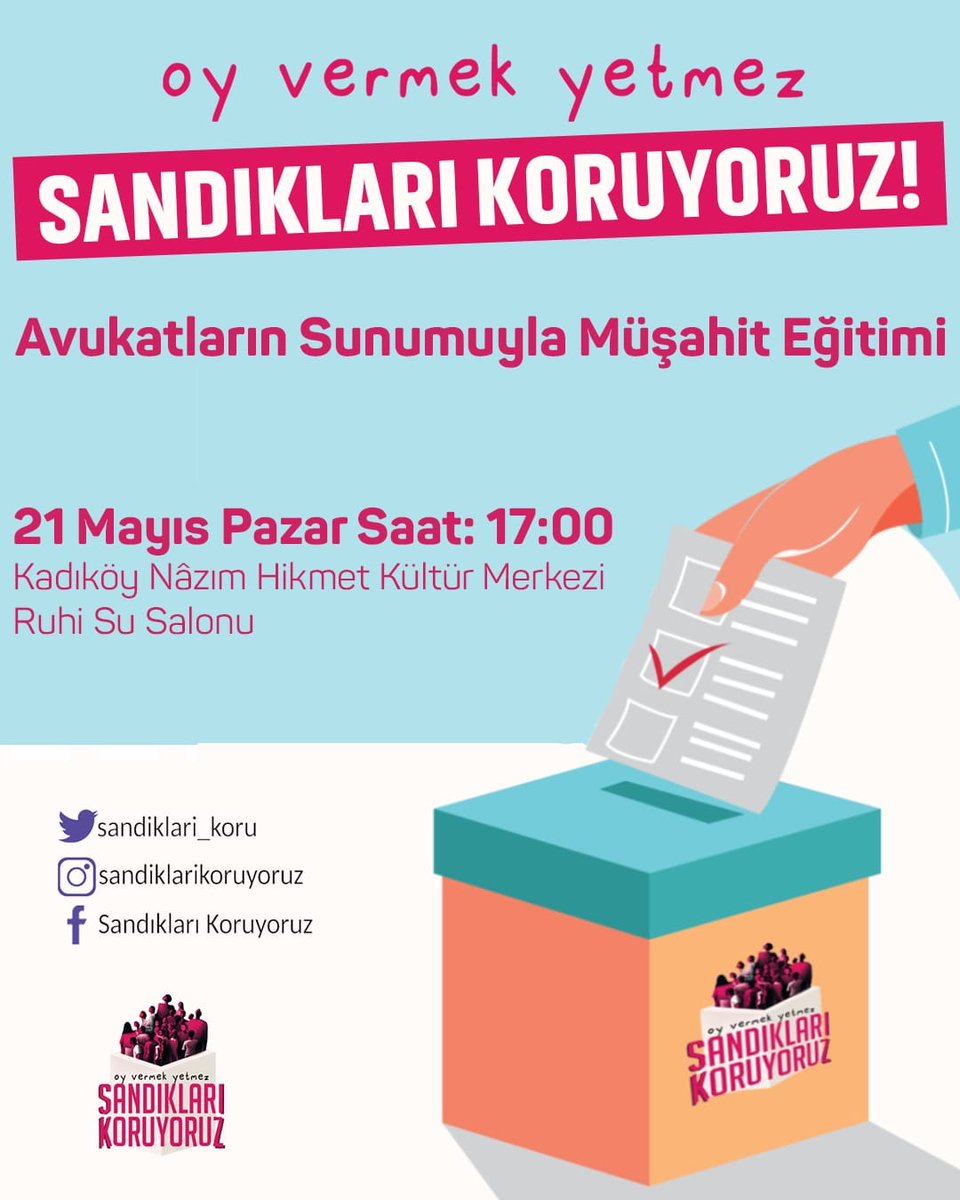 Cumhurbaşkanlığı 2.Tur seçimleri için müşahit eğitimlerimiz devam ediyor.

Pazar 17.00 Nazım Hikmet Kültür Merkezi