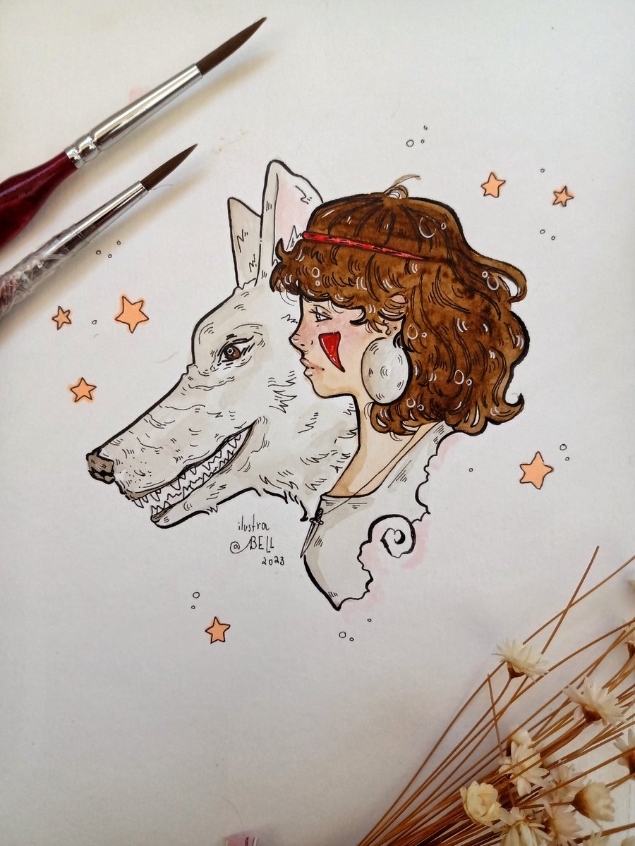 Princesa Mononoke no meu traço ficou sensacional... Estou cada dia mais apaixonada por essa aquarela da W&amp;N 💛