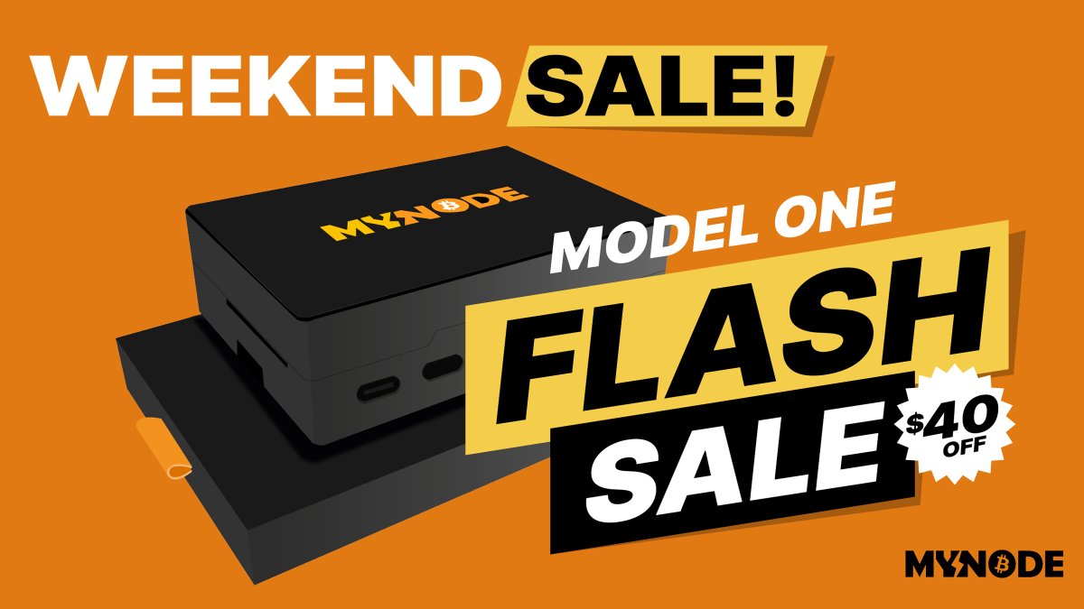mynodebtc's tweet image. Weekend Sale! 🎉 

Get $40 off the Model One, our powerful Bitcoin and Lightning Node

Take advantage of this special offer and supercharge your Bitcoin journey

Limited quantities available, so act fast! ⚡️💪 

#Bitcoin #LightningNode #MYNODE

➡️ mynodebtc.com/order/one ⬅️