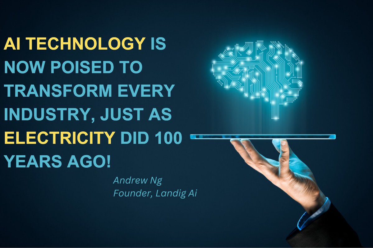 MilaniMahmood's tweet photo. Do you think "AI technology is now poised to transform every industry, just as electricity did 100 years ago"? 
Read the full article in the "AI Digital Transformation" blog:
https://t.co/jjPq2L2pim 
#ArtificialIntelligence #DigitalTransformation #DigitalStrategy #AI https://t.co/Nv8ixfNueS