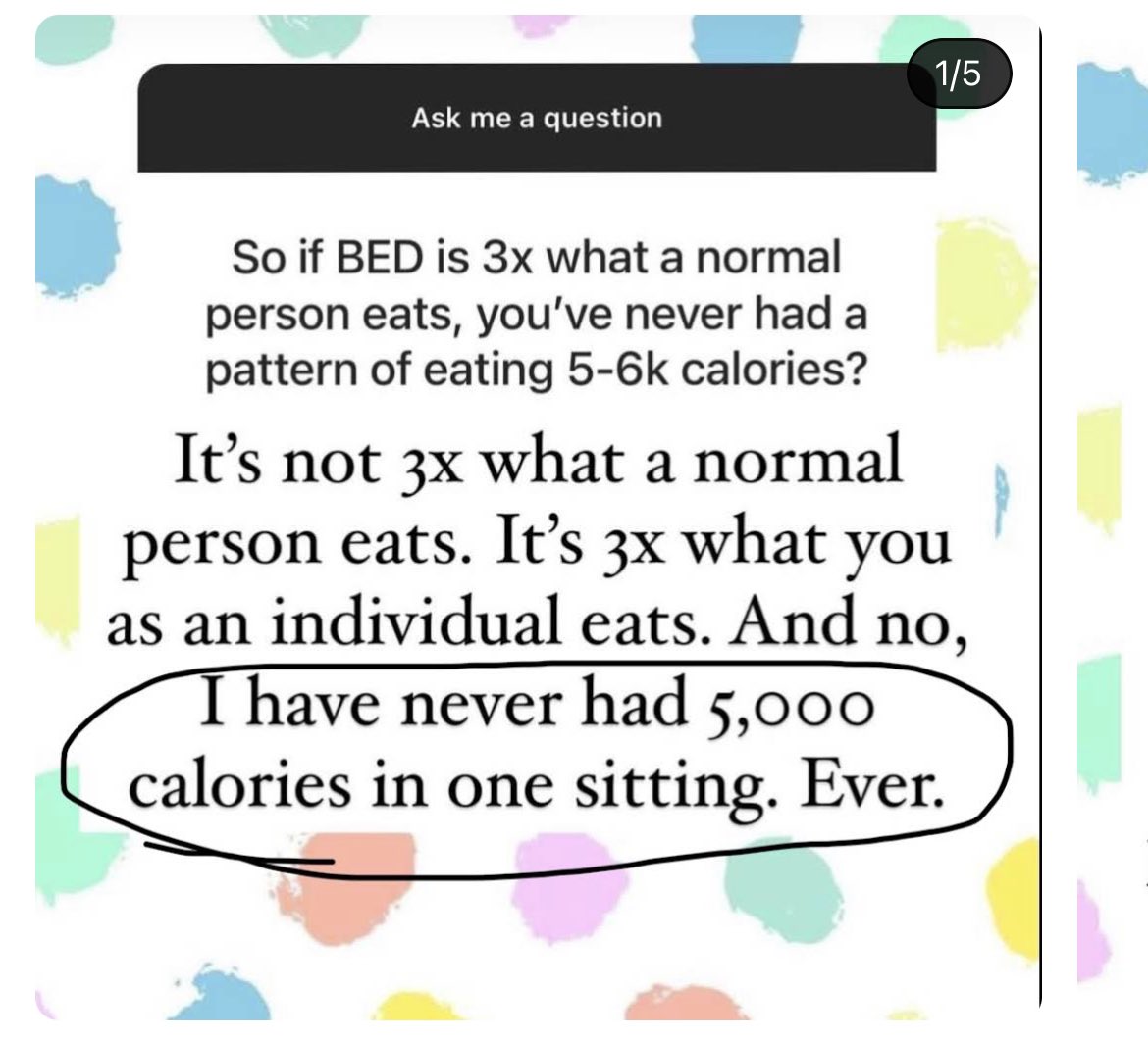 Amberlynn Reid still insists that a binge is not relative to what a normal person eats even though that’s the actual definition. Overconsumption of alcohol is relative to a normal persons intake of alcohol, you don’t compare it to an alcoholics intake.