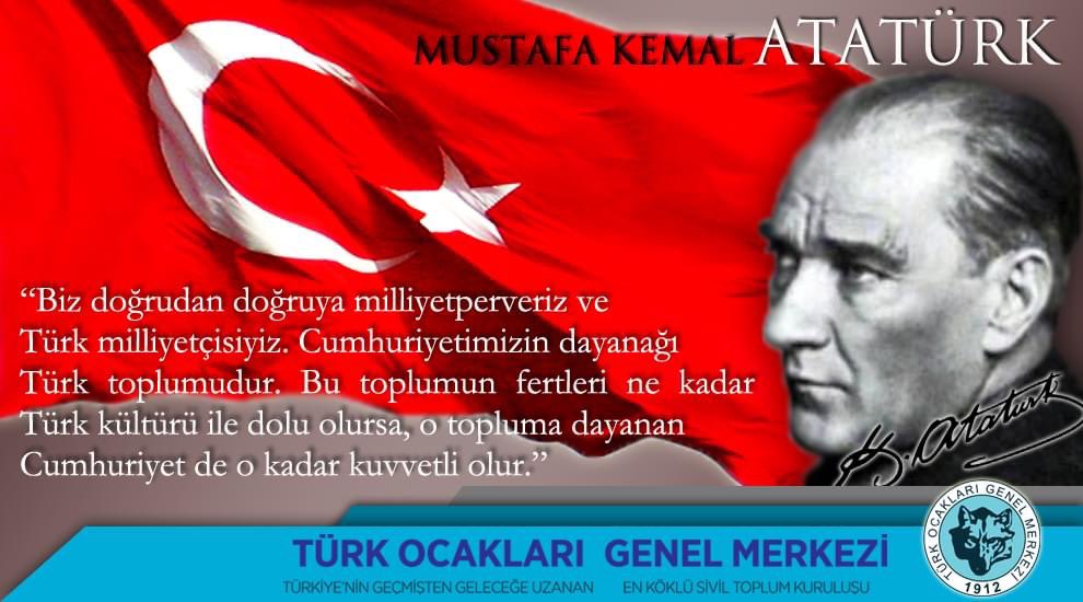 "Biz doğrudan doğruya milliyetperveriz ve Türk milliyetçisiyiz❗️

Cumhuriyetimizin dayanağı Türk topluluğudur."

 ▶️Nutuk, 15-20 Ekim 1927