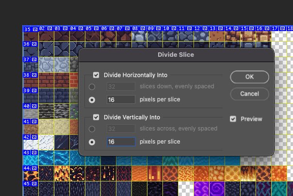 yannemal's tweet image. omg .. I’ve been doing this by hand .. cutting up sprite sheets for #spritekit fun and you can use Slices in #Photoshop and automate it ;_;