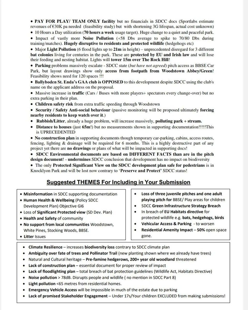 SaveKnocklyonPk's tweet photo. This polluting floodlit astro will be DISASTROUS for all park users and protected wildlife in Knocklyon Park. Lots of reasons to object- have a look at our list! https://t.co/jw5pm5UgLN