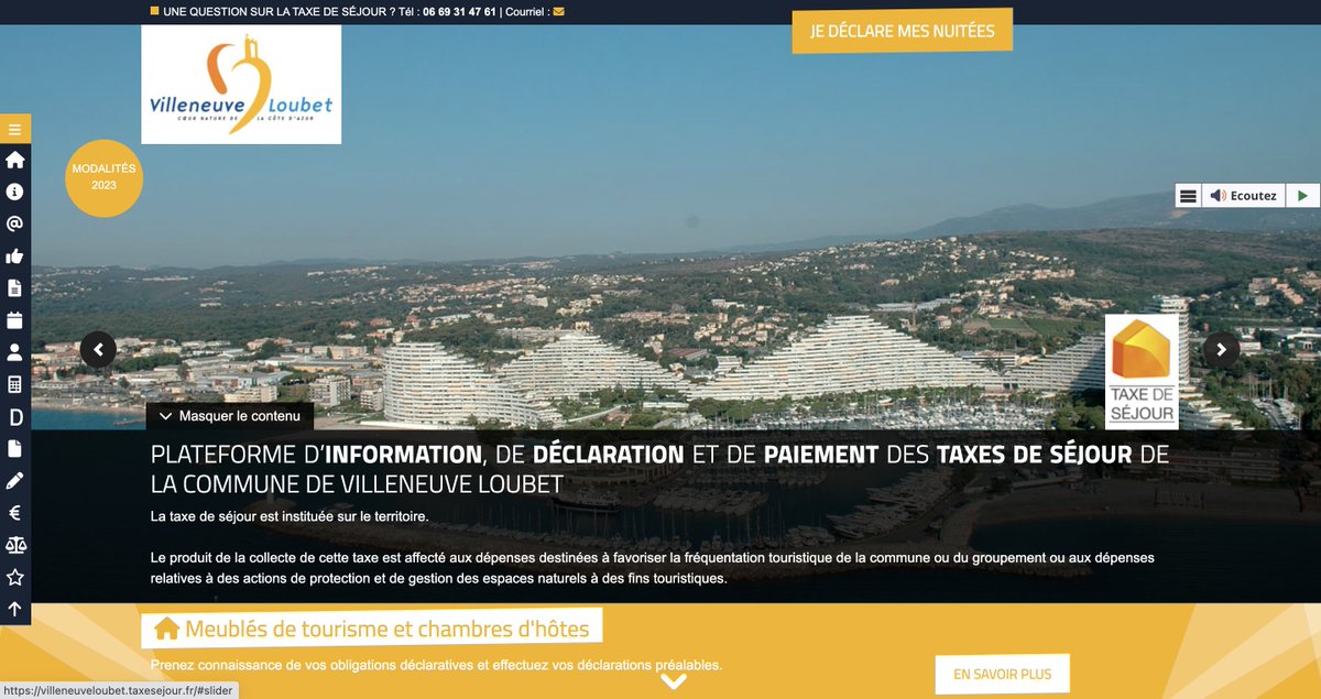 Informer les hébergeurs et simplifier la perception, la déclaration et le reversement de la taxe de séjour. C’est ce que propose Villeneuve-Loubet. Hébergeurs, le portail d'accès à votre compte est accessible ici urlz.fr/lVjP
#tourisme #CollTerr #taxesejour