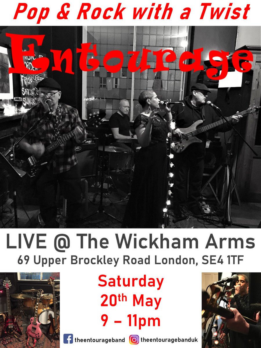 TONIGHT The Entourage Band at The Wickham Arms pub #Brockley this Saturday 20th May from 9pm when they'll be entertaining us with Pop & Rock with a twist! #SELondon #livemusic #publife #SE4