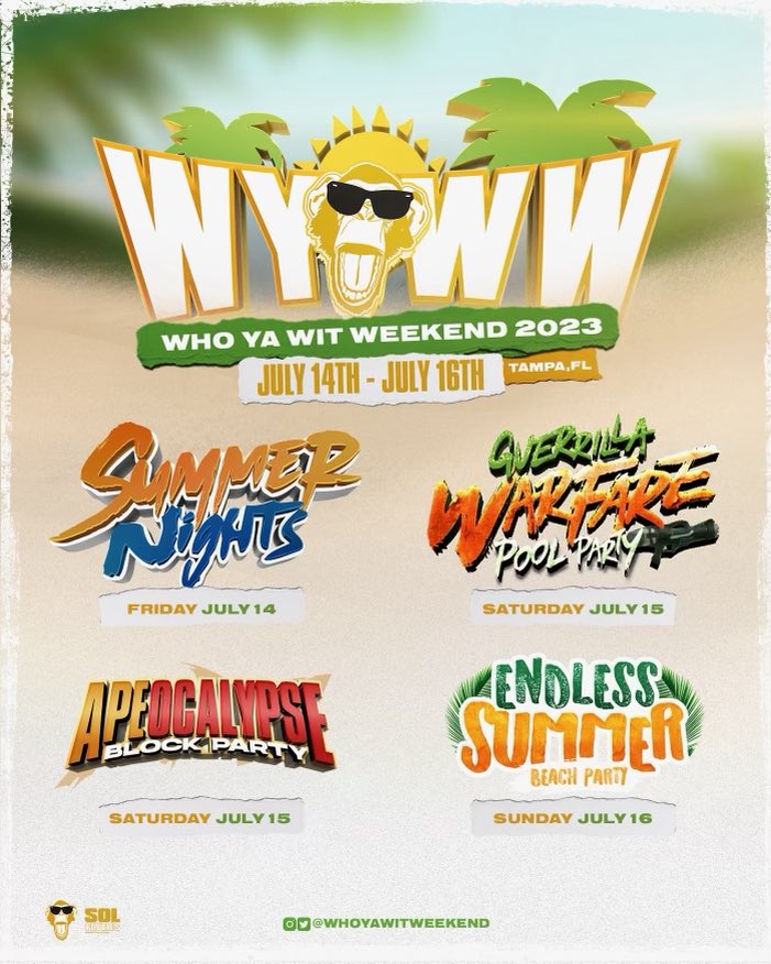 whoyawitweekend's tweet photo. THE WAIT IS OVER, THE AGENDA IS SET🚨 1 WEEKEND, 4 PARTIES 🗣️
•
Who Ya Wit Weekend 2023 is upon us 😈
Are you ready? 👀

#WhoYaWitWeekend #WYWW23 #FEDTOUR23 

WE DO NOT OWN THE RIGHTS TO THIS MUSIC https://t.co/AzOT1OCP8R