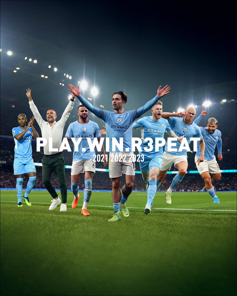 pumafootball's tweet photo. Home of the Hattrick 🏆🏆🏆

Congratulations @ManCity for winning the league 3️⃣ times in a row 🩵

#FOREVERFASTER https://t.co/qJcsfV0en7