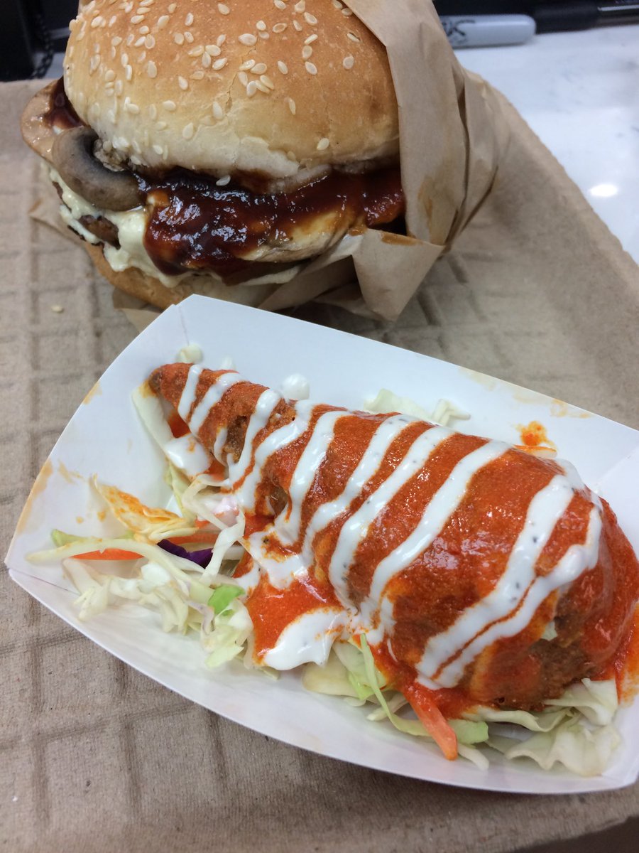 Did you know that some of our combo meals come with a drumstix?  Being #vegan is soooo hard.  We don’t eat tree bark and leaves anymore.  Shroom Steakhouse burger with Buffalo blue cheeze drum.  #vegansofny #veganfood #nyc #nycfood