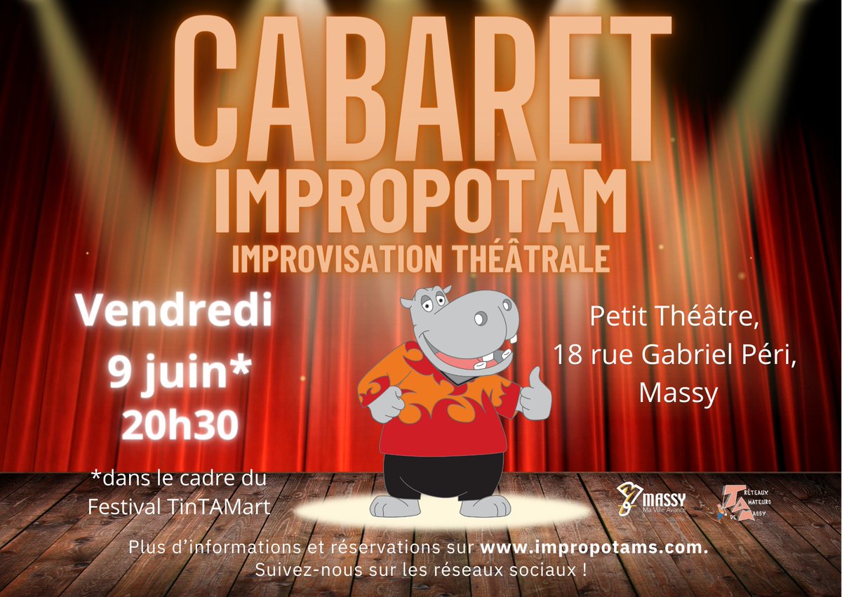 Le 9 Juin <a href="/villedemassy/">Ville de Massy</a>  nous conclurons l'année avec un SU-BLI-ME  cabaret d'improvisation théâtrale ! Concluons cette année ensemble ! Viens avec tous ceux qui t'entourent !