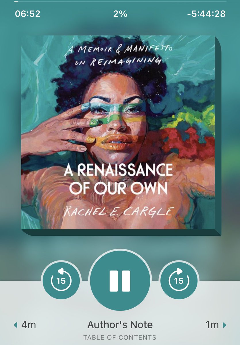 ChptrReads's tweet photo. My hold for Rachel Cargleโs book โRenaissance of our Ownโ came through. Going to listen to this while cleaning the house. #audiobooksforthewin #currentlyreading #20booksbyblackwomen https://t.co/h9UsU3daXW