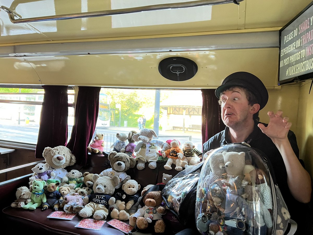 DCMonkey3's tweet photo. Frank n Stein our guide showed us the scary side to York. What a way to cap off our York adventure! A great #ghostbustour in York @yorkghostbus. Have you ever seen so many bears in one place!!! https://t.co/uQSGodh36a