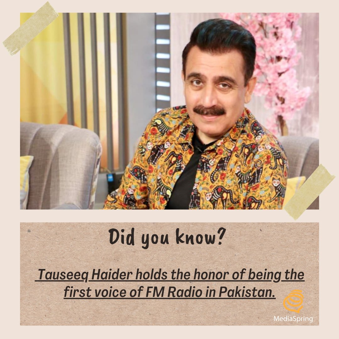 MediaSpringPk's tweet image. #TauseeqHaider is one of the most talented anchors of the present generation.💕 He also holds the honor of being the first voice of FM Radio in Pakistan. Nowadays Tauseeq Haider is hosting the breakfast show of #PTVHome, #RisingPakistan . 💯