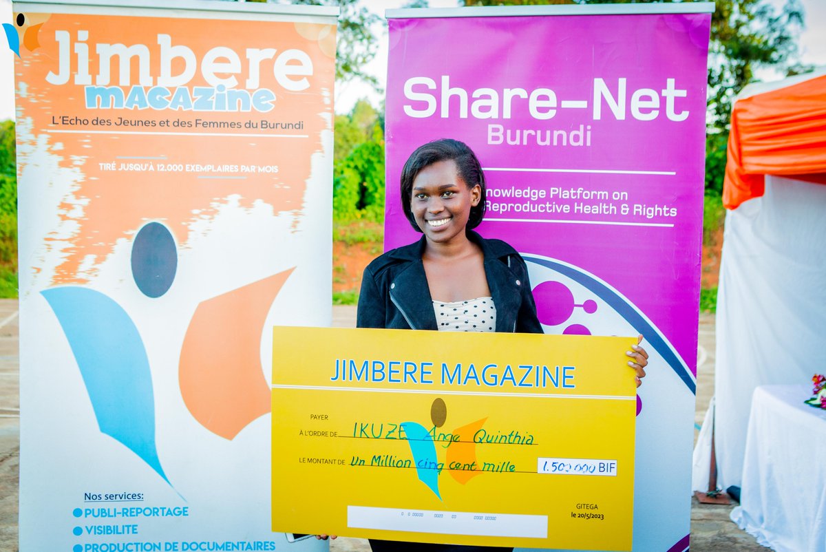 MagazineJimbere's tweet image. 🥳 C'est confirmé !

🏆 Ikuze Ange Quintia de @makambaProvince remporte la 3è édition du Festival de Dessin et la Bande dessinée dont la finale se déroulait à @Gitega à l’#ETSA, Ce 20/5/2023

💸 Elle empoche 1.500.000 Fbu 

✍🏾 Elle avait été primée du prix encourageant les