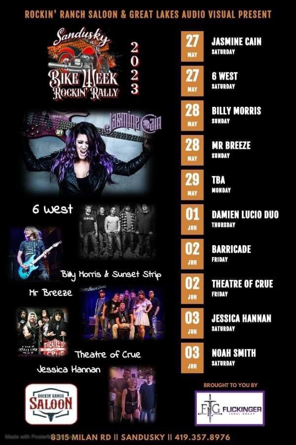 jasminecainrock's tweet photo. Word is out! We will be performing at NorthCoast Rockin’ Ranch in #Sandusky for Sandusky Bike Week next Saturday, May 27. AND, I'M DOING A ROCKSTAR RIDE!!! 
Opening weekend of Ohio Bike Week at The Northcoast Rocking Ranch! We’ll kick off Memorial Day weekend right! #OhioBikeWeek https://t.co/LrLJ2ziC7z
