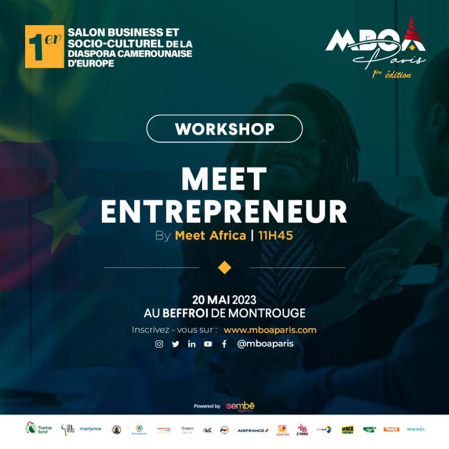 MboaParis's tweet image. Workshops @ #MboaParis2023✨

1. Atelier pitch by @freethinkingST 
2. Atelier d’orientation à la création d’entreprise | Focus 🇨🇲 - 🇫🇷 @ResonancesS 
3. Entreprendre dans la cosmétique by Olivia Paul avec #BrownSkinBeauty  
4. Meet Entrepreneur by @MeetAfrica2