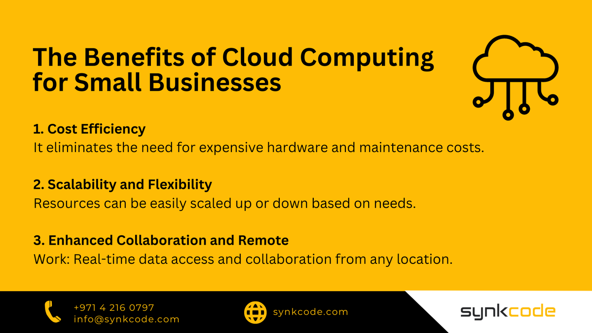 synkcode's tweet image. 💻Cloud computing offers significant benefits for small businesses. #cloudcomputing #smallbusiness #itservices #itservicesprovider #softwaredevelopment #itconsulting #itdubai