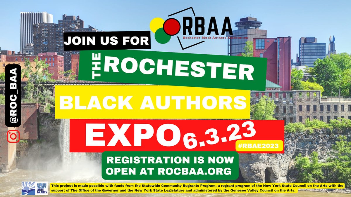 7th Annual Rochester Black Authors Expo June 3
11 a.m. - 4:30 p.m. at the Lab: Creative Resource Center rocbaa.org
Marsha Jones Youth Writing Contest: form.jotform.com/223356600387153 Deadline 5/26/2023  #rochesterny #blackauthors #youthwritingcontest #writingcontest
