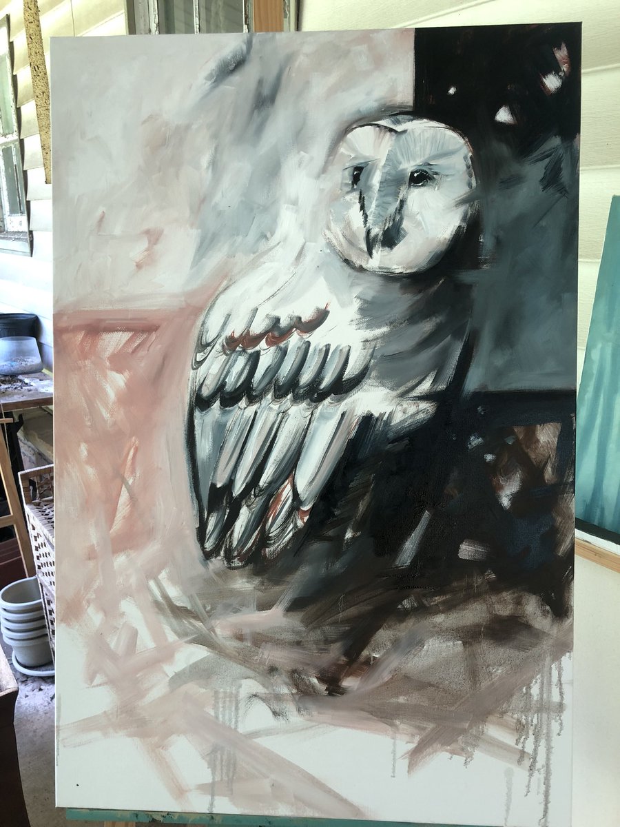 BraneWorm's tweet photo. I am super stoked to have found some cadmium barium orange yellow medium, orange, and indigo. So rich! Rhapsody in Blue. Work in progress. Have a great Saturday! #orange #yellow #indigo #owl #eule #hibou #jazz #blues #eyeofthedog https://t.co/QuR3oqfyWJ
