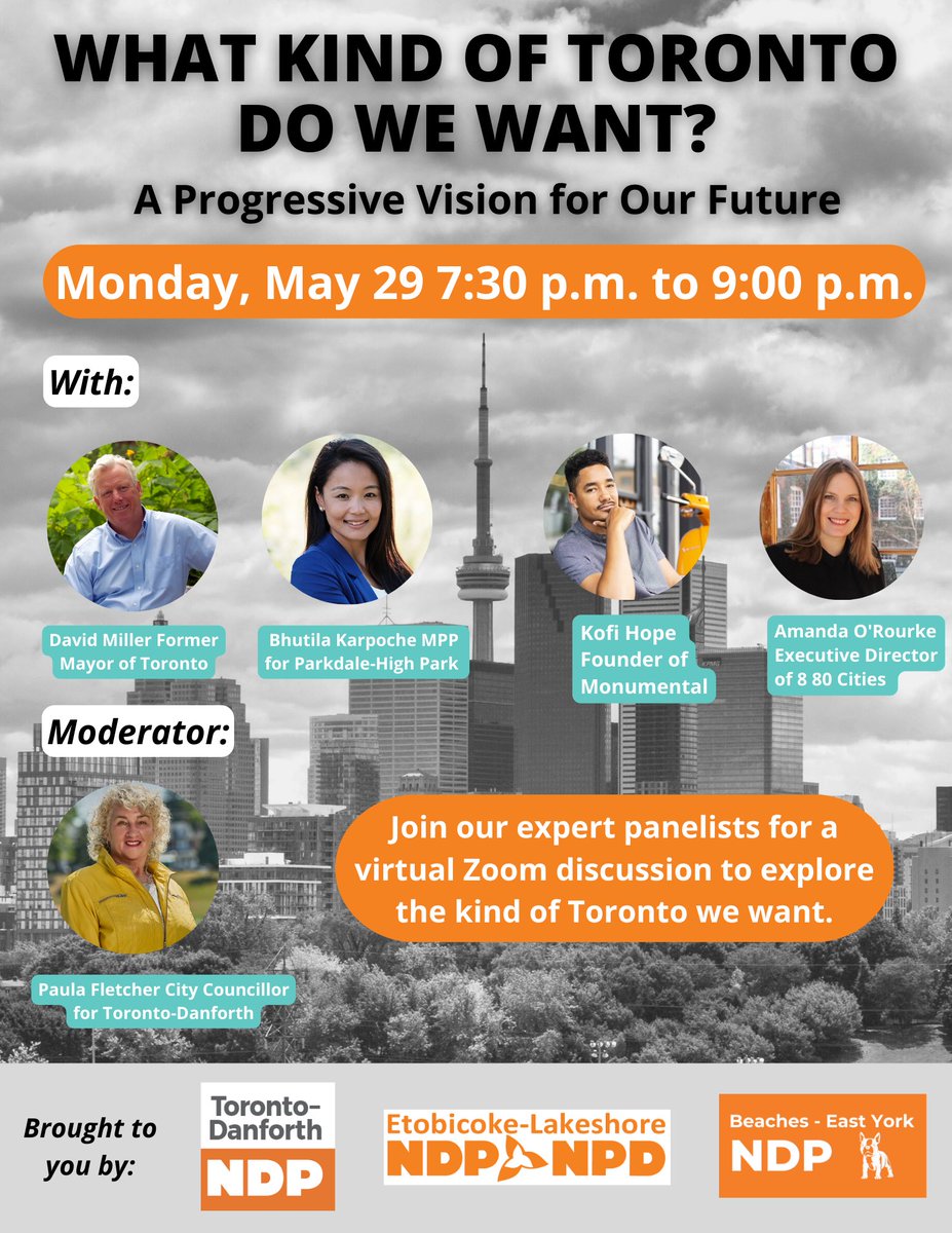 Join us on Monday, May 29th for a virtual discussion about the Mayoral by-election featuring a lineup of expert panelists. 

Register here for this event co-sponsored by Etobicoke-Lakeshore NDP, @TDNDP and @BEYNDP ⬇️

bit.ly/43cFikE