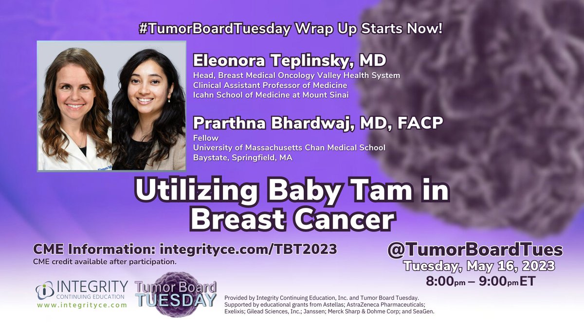 #TumorBoardTuesday
🧬Tamoxifen (TAM) helps reduce risk in high risk breast lesions (DCIS, LCIS, ADH, ALH)…what if SEs are intolerable? @drteplinsky @prarthnavb discuss low-dose TAM.

Time for Case Wrap Up! 🎀
🆓#CME: integrityce.com/TBT2023
CME eval🔗: integrityce.com/TBTeval23
