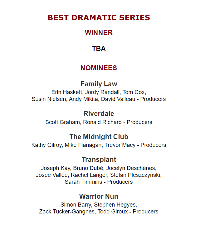 ⭕️Warrior Nun is nominee for @leoawards 

Thread with all the nominees! 

1. Best Dramatic Series 
#WarriorNun #SaveWarriorNun