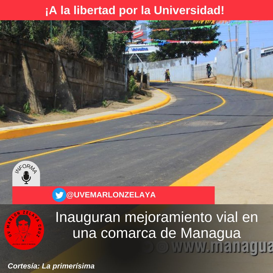 uvemarlonzelaya's tweet photo. Inauguran mejoramiento vial en una comarca de Managua
#SomosUNANManagua
#SandinoLuzYVerdad https://t.co/YEaqDWPmwH