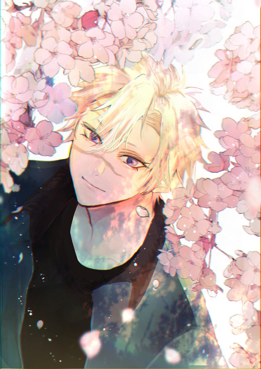 1boy male focus solo scar cherry blossoms scar on face blonde hair  illustration images